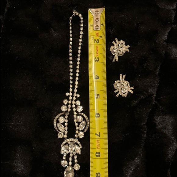 Art Deco Rhinestone Necklace & Jomaz Rhinestone Clip Earrings - Picture 4 of 9